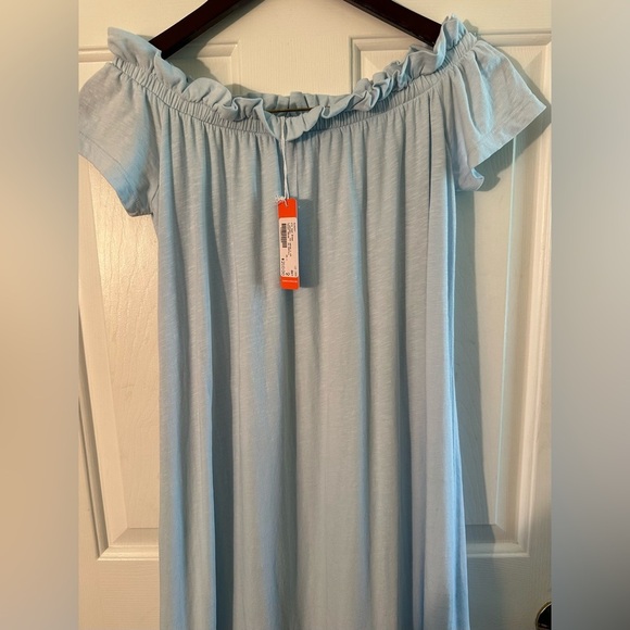 SUNDRY Off Shoulder Cotton Stretch Maxi Sky Blue 2 Medium Tiered Ruffle MADE USA - Picture 6 of 15